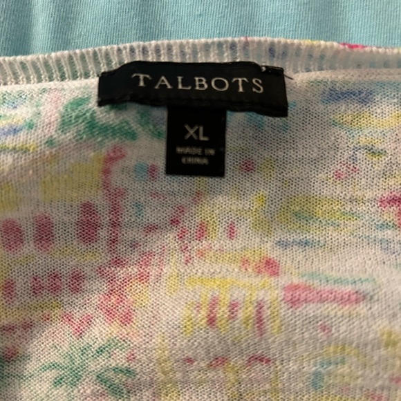 Talbots Multicolor Tropical Print Short Sleeve Top XL. Greece themed Thin - Picture 6 of 6
